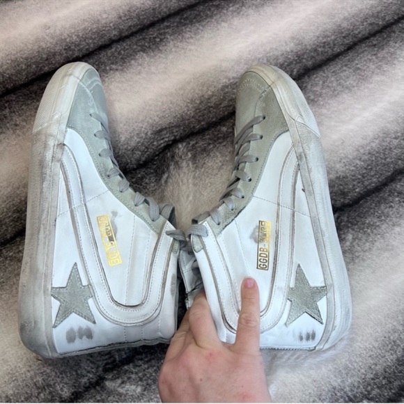 Golden Goose Mid Top Slide White Ice Mixed Leather Suede Sneakers - Picture 6 of 16